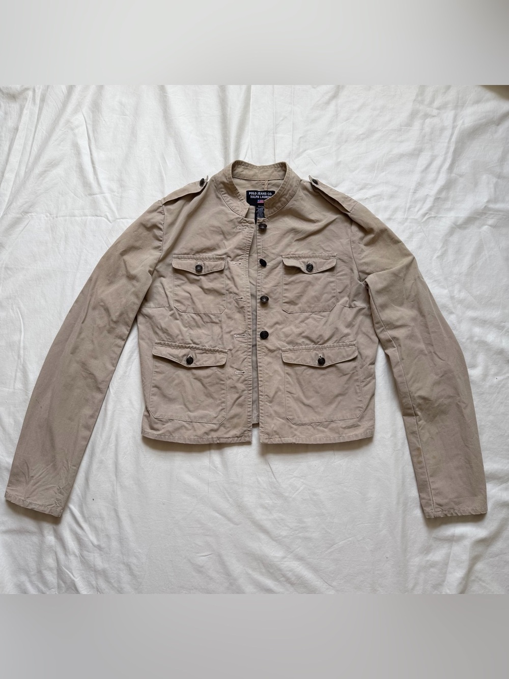 Vintage Polo Jeans Co. Khaki Cotton Twill Cropped Military Jacket